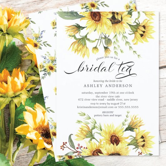 Invitation Thé nuptial joyeux de tournesol jaune