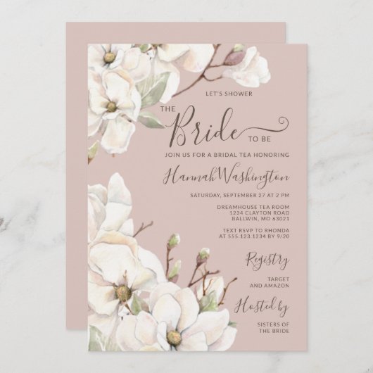 Invitation Thé nuptial Mauve Magnolia (Devant / Derrière)
