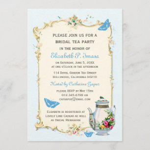 Invitation Thé nuptiale français vintage bleu