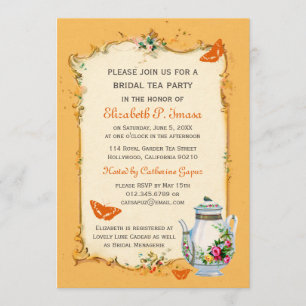 Invitation Thé nuptiale français vintage orange