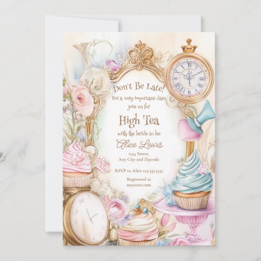 Invitation Thé nuptiale invitation, Alice nuptiale thé (Devant)
