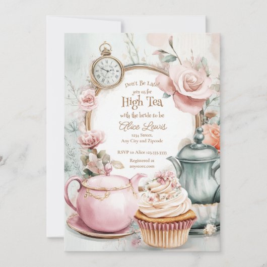 Invitation Thé nuptiale invitation, Alice nuptiale thé (Devant)