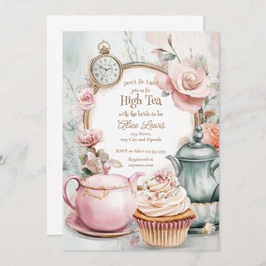 Invitation Thé nuptiale invitation, Alice nuptiale thé (Devant / Derrière)