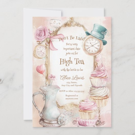 Invitation Thé nuptiale invitation, Alice nuptiale thé (Devant)