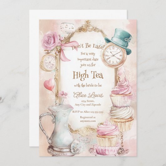 Invitation Thé nuptiale invitation, Alice nuptiale thé (Devant / Derrière)