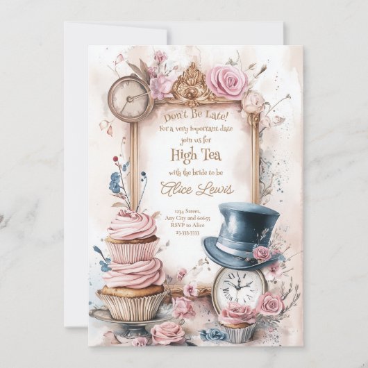 Invitation Thé nuptiale invitation, Alice nuptiale thé (Devant)
