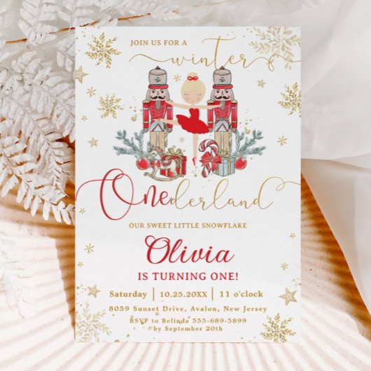 Invitation The Nutcracker Winter Onederland 1st Birthday Red