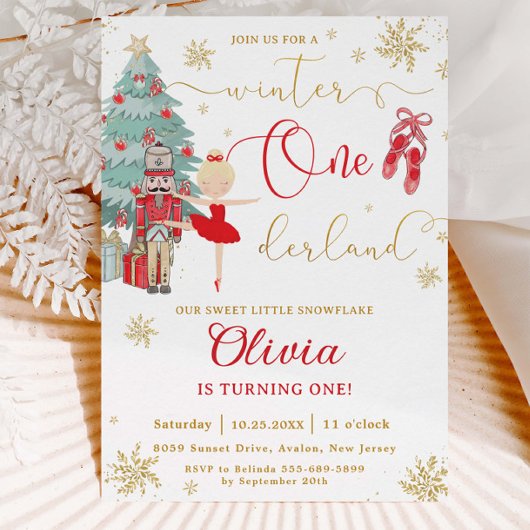 Invitation The Nutcracker Winter Onederland 1st Birthday Red