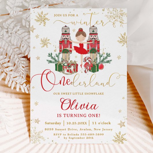 Invitation The Nutcracker Winter Onederland 1st Birthday Red