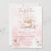 Invitation Thé Papillon pour deux Tea Rose fête Anniversaire (Devant)