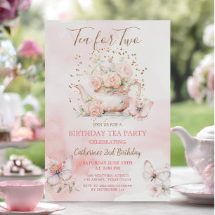 Invitation Thé Papillon pour deux Tea Rose fête Anniversaire