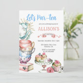 Invitation Thé Par Thé Anniversaire Fille Rose Bleu Or (Debout devant)