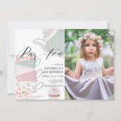 Invitation Thé Par Thé Floral Teapot rose Anniversaire Photo (Devant)