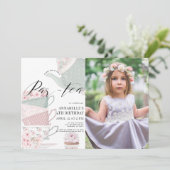 Invitation Thé Par Thé Floral Teapot rose Anniversaire Photo (Debout devant)