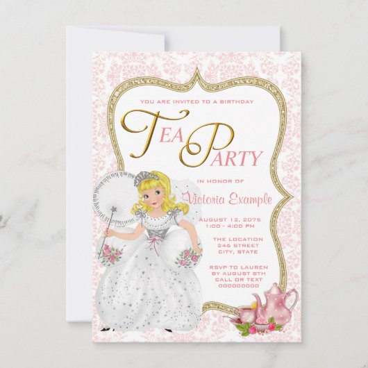 Invitation Thé Party de la Jolie Princesse (Devant)