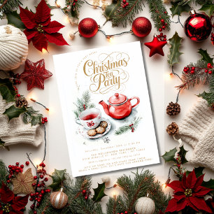 Invitation Thé Party de Noël Minimaliste Élégant Festif