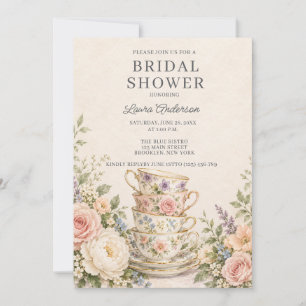 Invitation Thé Party Tasse Fleurs Mariage Shower