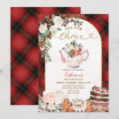 Invitation Thé Plaid Pour Trois Noël Floral 3e Anniversaire (Devant / Derrière)