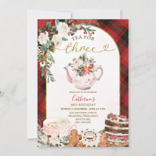 Invitation Thé Plaid Pour Trois Noël Floral 3e Anniversaire