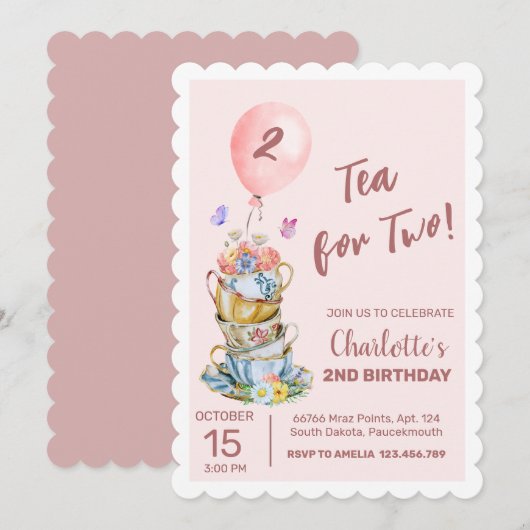 Invitation Thé Pour Deux Anniversaires Fête Rose Floral Tea P (Devant / Derrière)