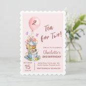 Invitation Thé Pour Deux Anniversaires Fête Rose Floral Tea P (Debout devant)