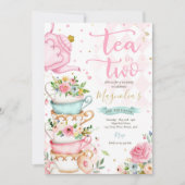 Invitation Thé Pour Deux Anniversaires Fête Rose Floral Tea P (Devant)