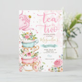 Invitation Thé Pour Deux Anniversaires Fête Rose Floral Tea P (Debout devant)