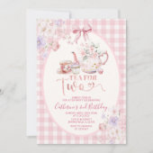 Invitation Thé pour deux ans Anniversaire Fleur Rose Théière (Devant)