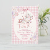 Invitation Thé pour deux ans Anniversaire Fleur Rose Théière (Debout devant)