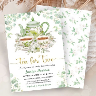 Invitation Thé pour deux Baby Shower jumeaux genre neutre