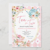 Invitation Thé Pour Deux Fêtes D'Anniversaire Rose Et Or (Devant)