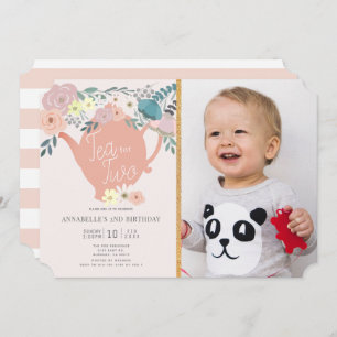 Invitation Thé pour deux Tea Party Floral Photo 2e anniversai