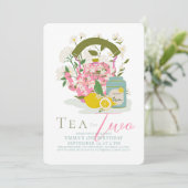 Invitation Thé pour deux Tea Party rose Floral 2e anniversair (Debout devant)