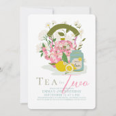 Invitation Thé pour deux Tea Party rose Floral 2e anniversair (Devant)