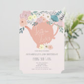Invitation Thé pour deux Tea Party rose Floral 2e anniversair (Debout devant)