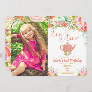 Invitation Thé pour la photo florale anniversaire rose de