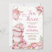 Invitation Thé Pour Trois Anniversaire Fête De Thé Rose Flora (Devant)
