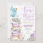 Invitation Thé Pour Trois Anniversaire Purple Floral Tea Part (Devant)