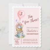 Invitation Thé Pour Trois Anniversaire Rose Floral Tea Party (Devant)