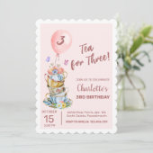 Invitation Thé Pour Trois Anniversaire Rose Floral Tea Party (Debout devant)
