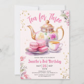 Invitation Thé pour trois ! Fête d'anniversaire 3 ans fille r (Devant)