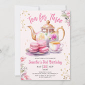 Invitation Thé pour trois fille de 3 ans Anniversaire Fête de (Devant)