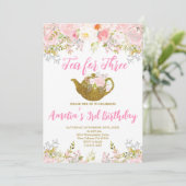 Invitation Thé pour trois invitations, rose Floral 3e anniver (Debout devant)