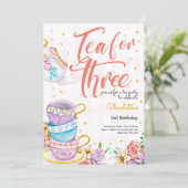 Invitation Thé pour trois, troisième anniversaire de thé (Debout devant)