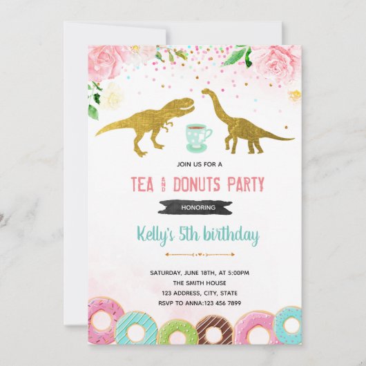 Invitation Thé rex fille de fête donut (Devant)