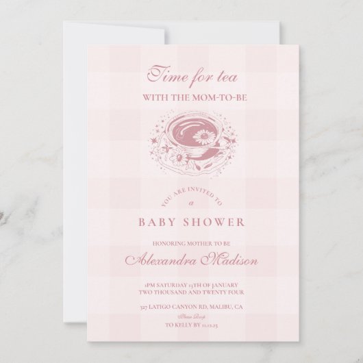 Invitation Thé Rose Avec Maman Pour Être Baby shower (Devant)