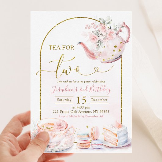 Invitation Thé rose floral pour deux filles fête d'anniversai