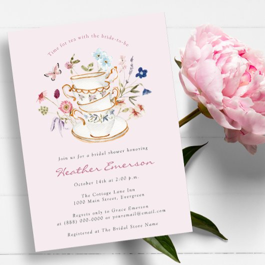 Invitation Thé Rose Mariage