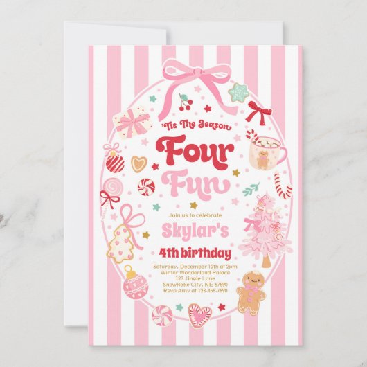 Invitation The Season Four Fun Christmas Bow 4th Birthday (Devant)