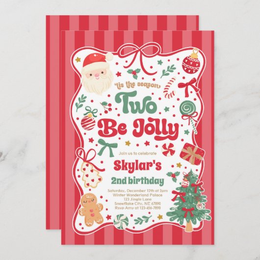 Invitation The Season Two Be Jolly Christmas Bow 2nd Birthday (Devant / Derrière)